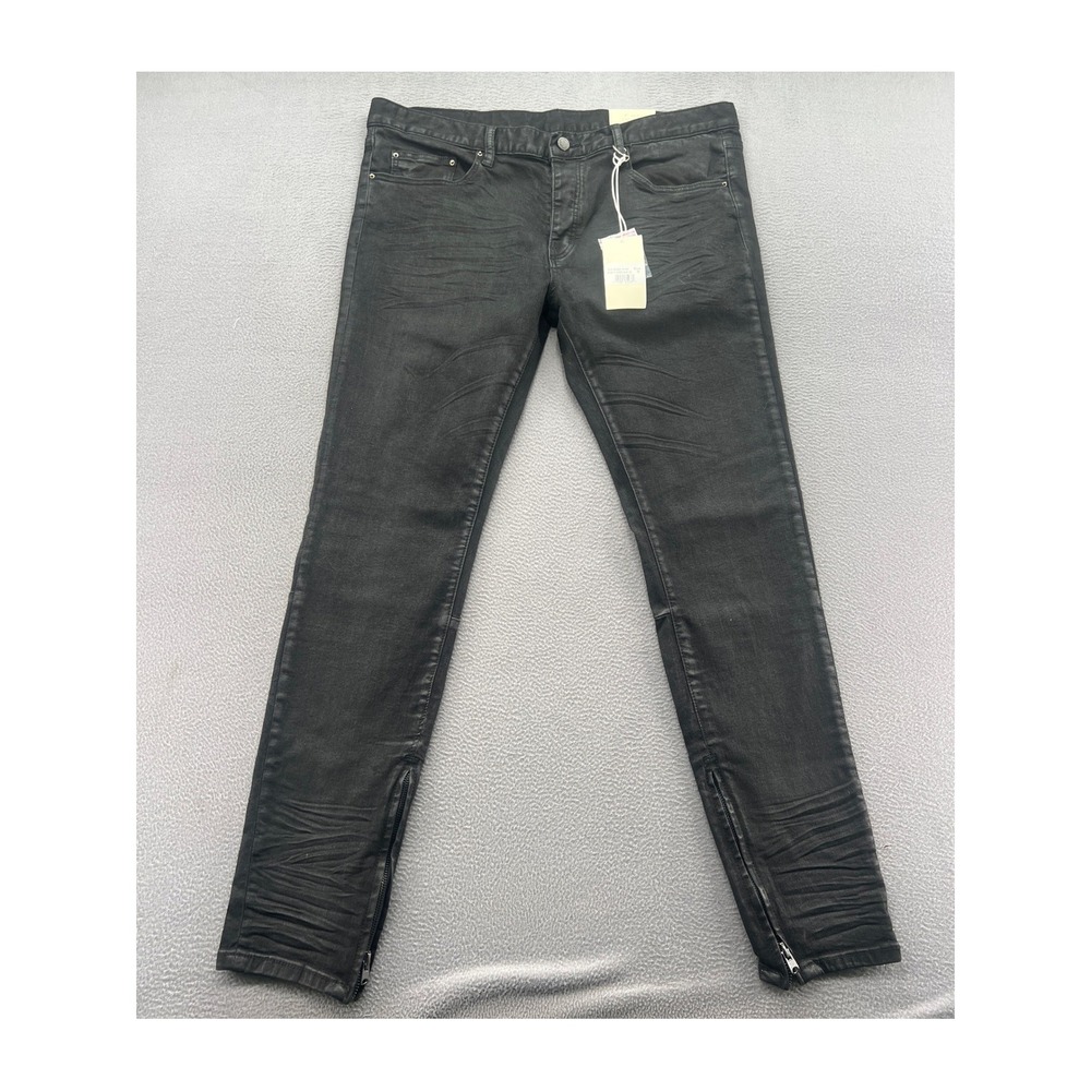 mnml M44 Jeans Mens 38x34 Stretch Denim Black Slim Fit Ankle Zip